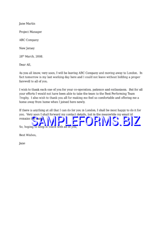 Farewell Letter to Work Colleagues docx pdf free